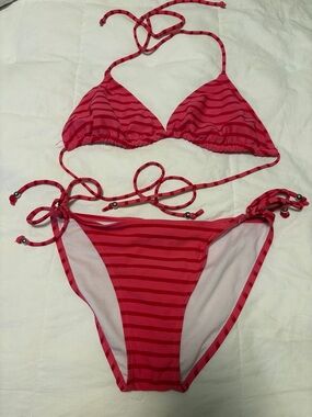 Ingear Red Striped Triangle Bikini Set